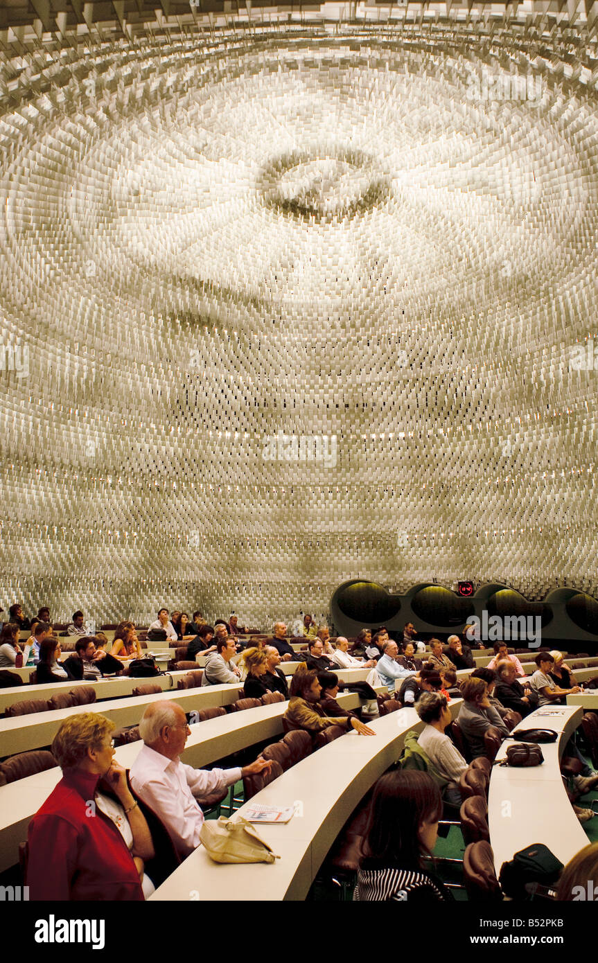 Interior view of the Communist Party Headquarters by Brazilian architect Oscar Niemeyer. Paris, France. Stock Photo