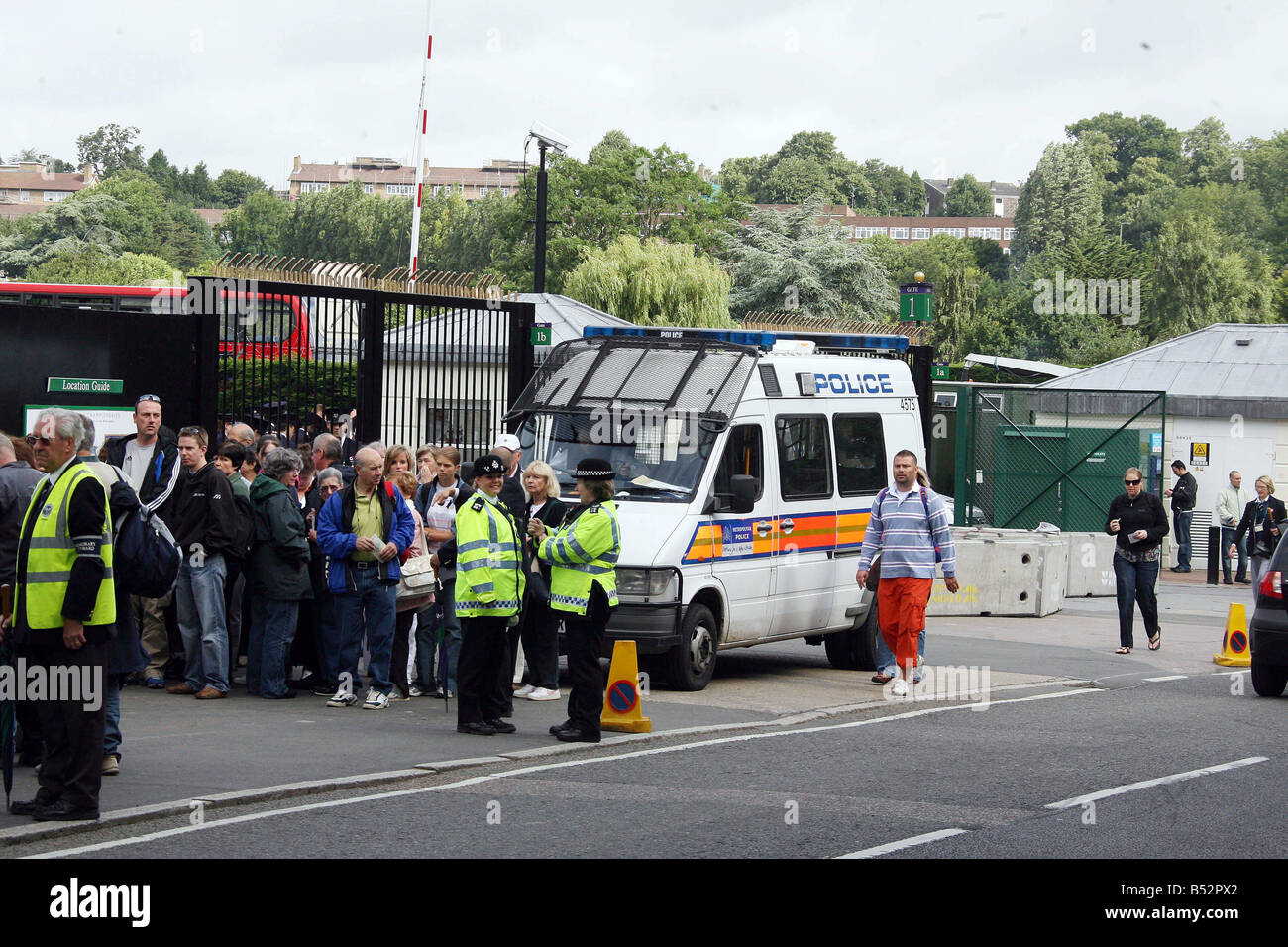 Concrete security blocks are erected at Wimbledon following the terrorist attack at Glasgow
