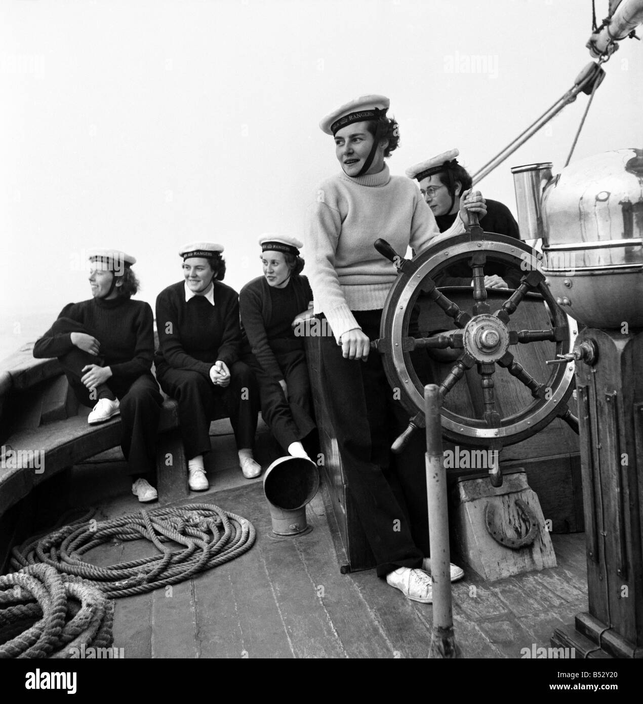 Sailors and cadets of the under 21 sailing club seen here aboard the Brixham fishing trawler
