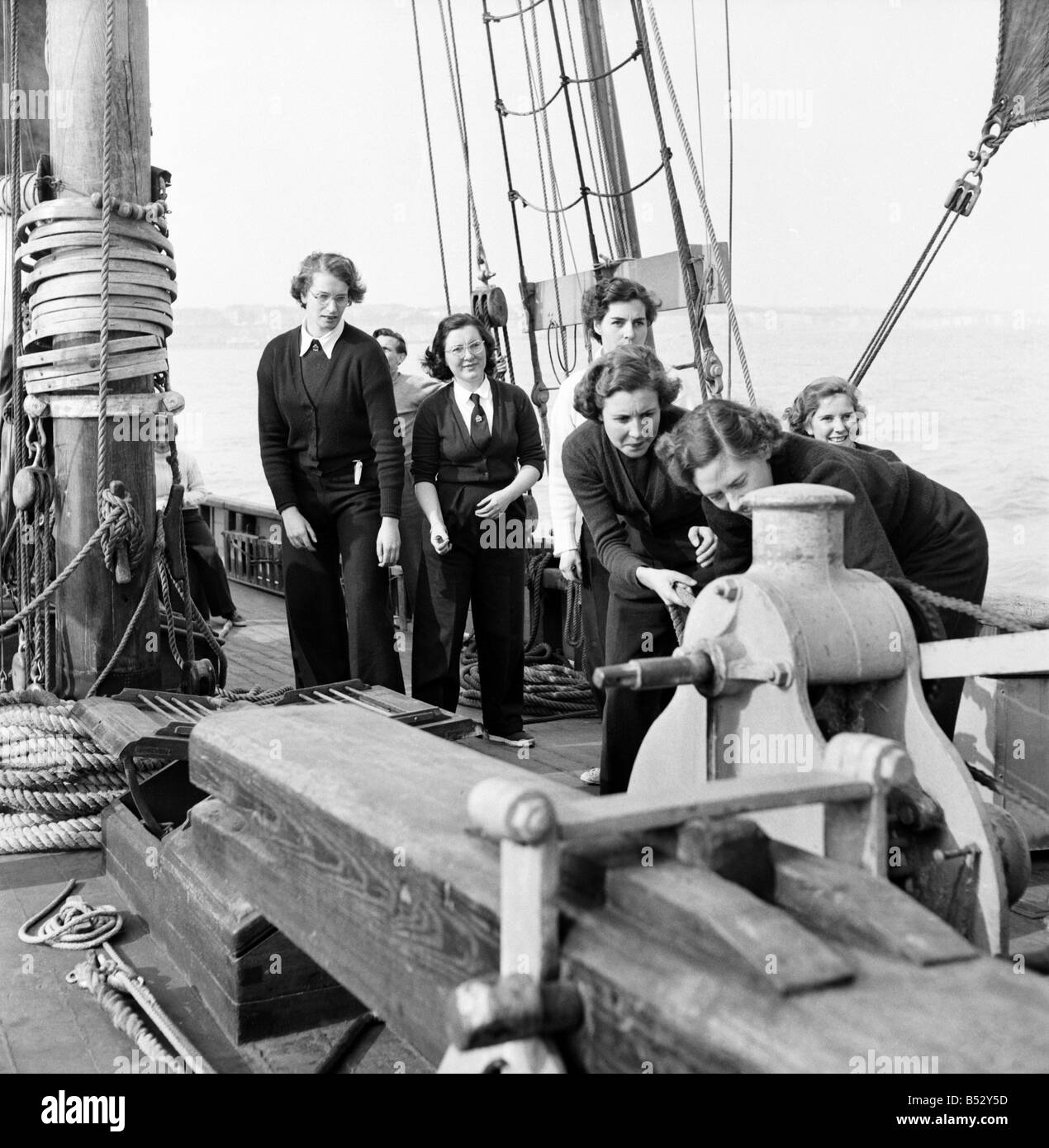 Sailors and cadets of the under 21 sailing club seen here aboard the Brixham fishing trawler