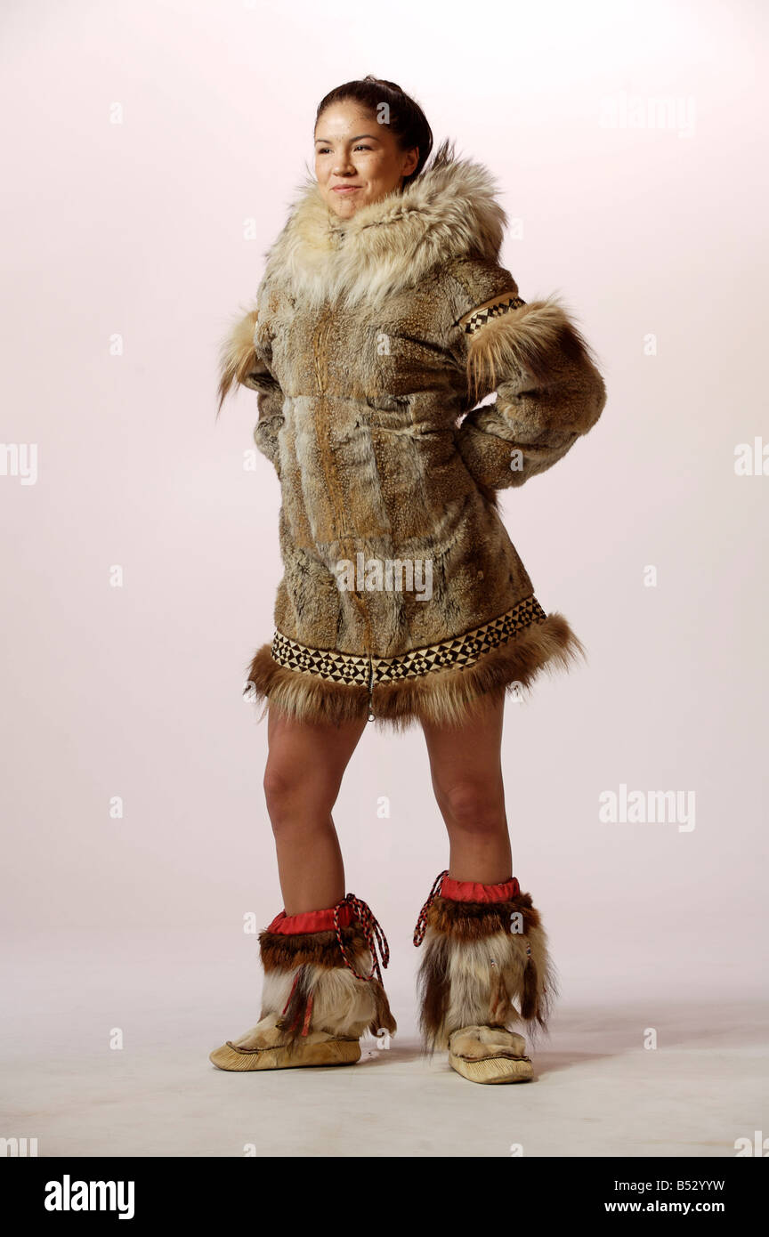 Native Alaskan Inupiat Woman in Wolf Fur Coat in Studio Alaska Stock ...