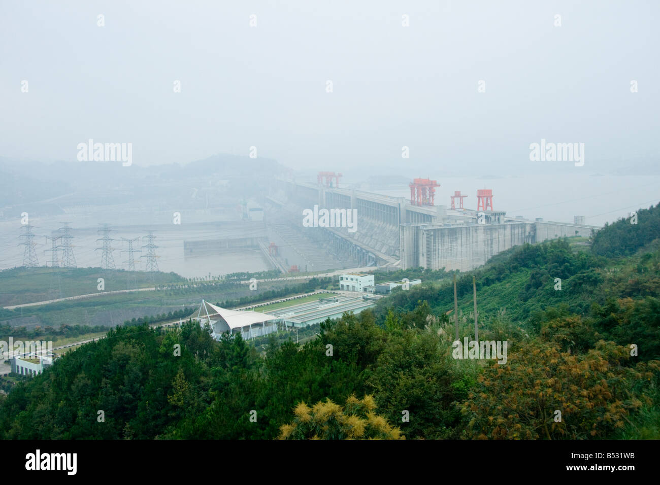 An aerial view of the Three Gorges Dam Project,  China. Stock Photo