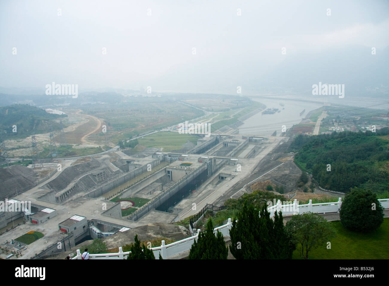 An aerial view of the ship locks at the Three Gorges Dam Project,  China Stock Photo