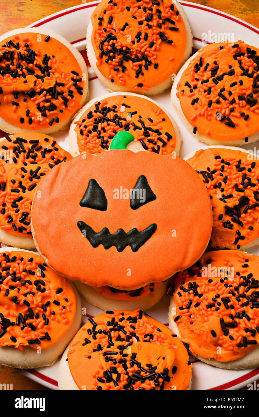 Halloween pumpkin cookie Stock Photo