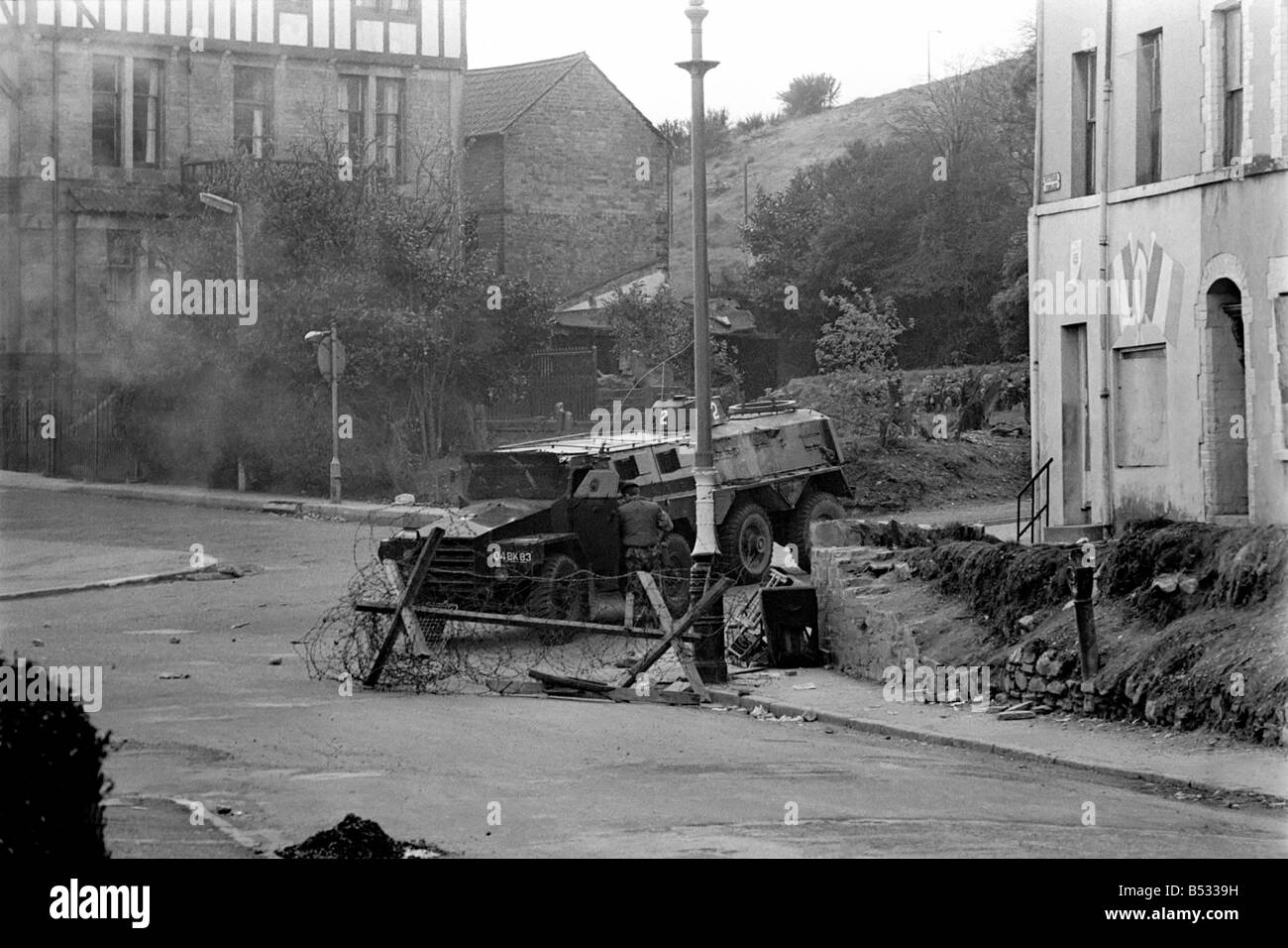 Northern Ireland Apr. 1972. Soldiers fire rubber bullets as they