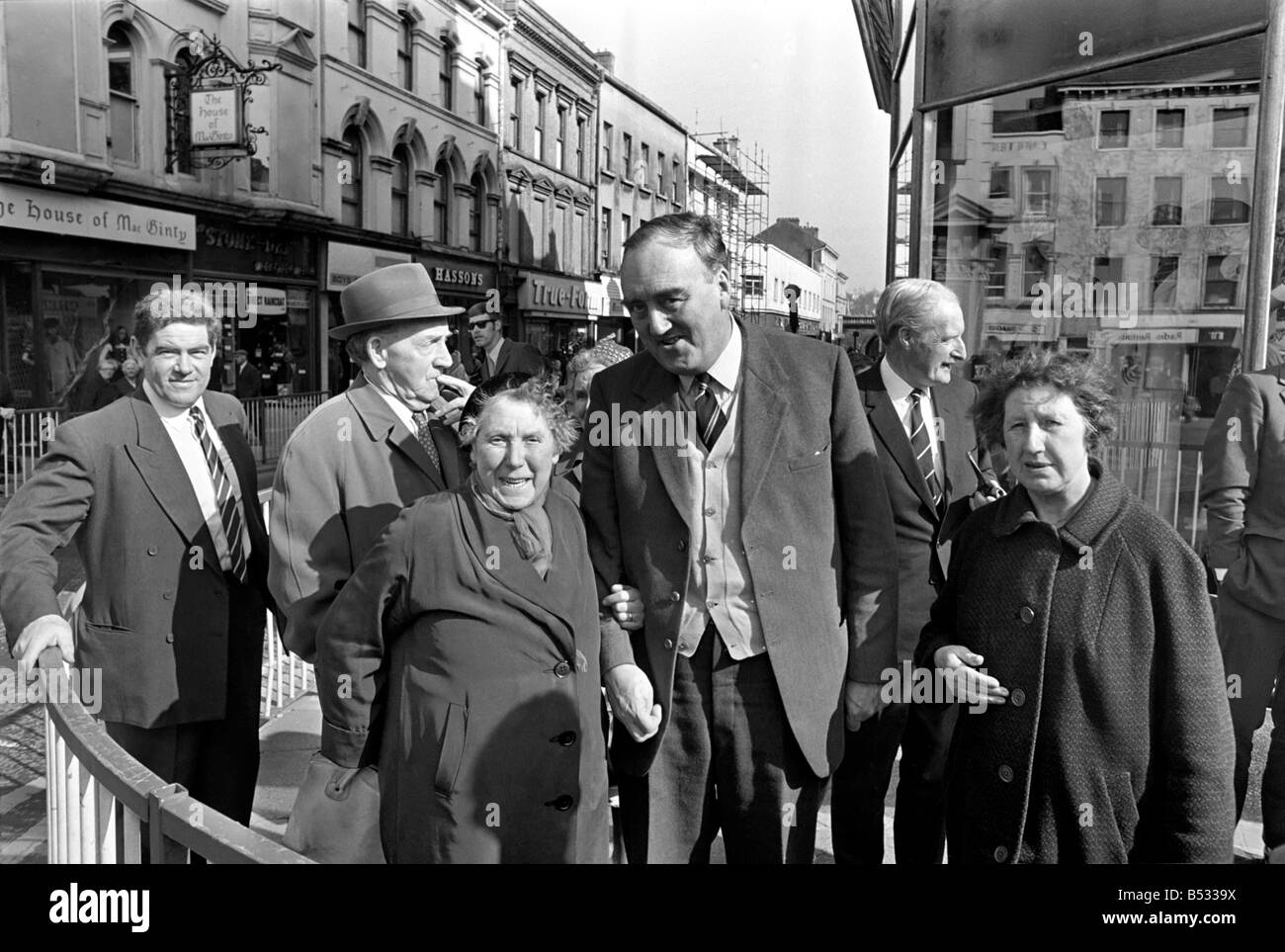 Northern Ireland Secretary Willie Whitelaw seen here talking to shoppers in Londonderry. April 1972 72-4759-003 Stock Photo