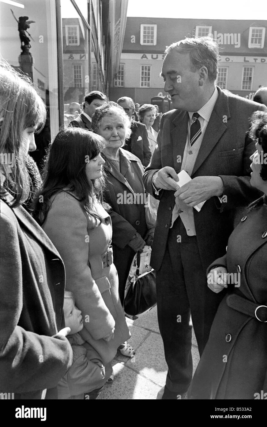 Northern Ireland Secretary Willie Whitelaw seen here talking to shoppers in Londonderry. April 1972 72-4759-004 Stock Photo