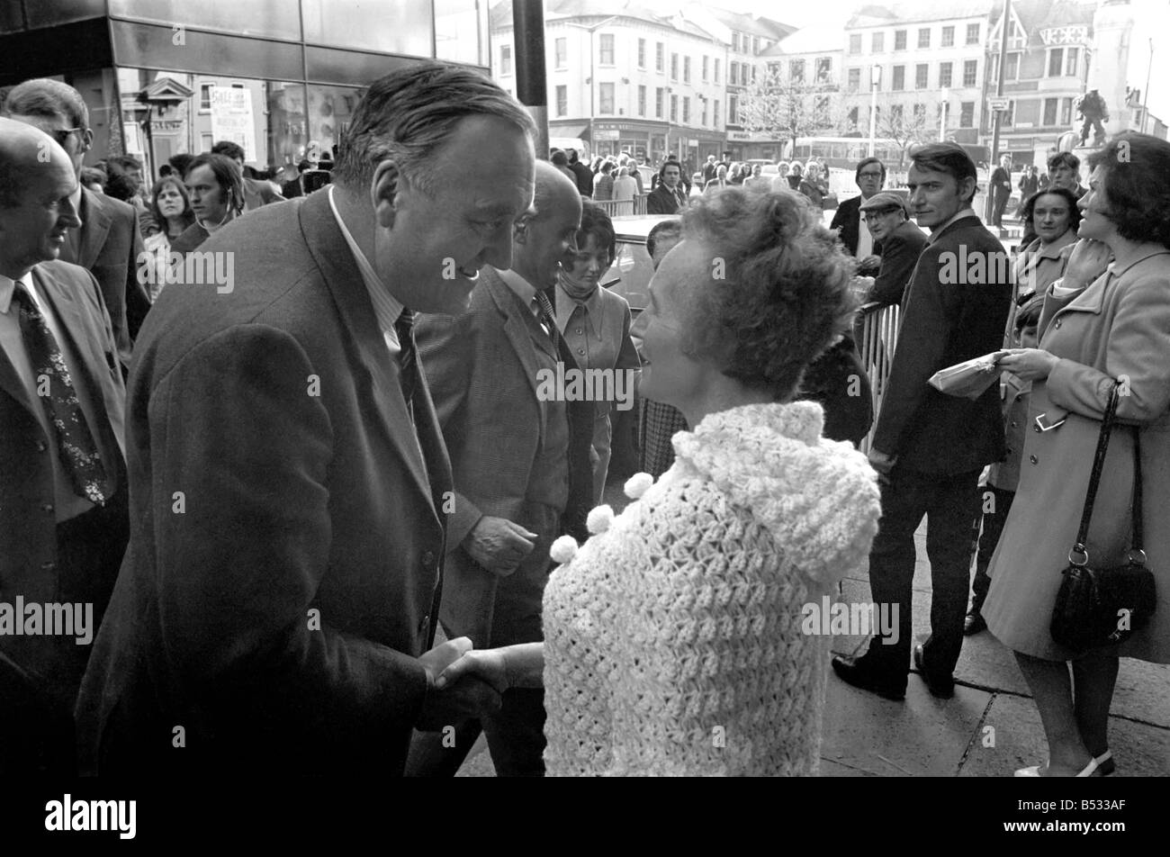 Northern Ireland Secretary Willie Whitelaw seen here talking to shoppers in Londonderry. &#13;&#10;April 1972 &#13;&#10;72-4759 Stock Photo