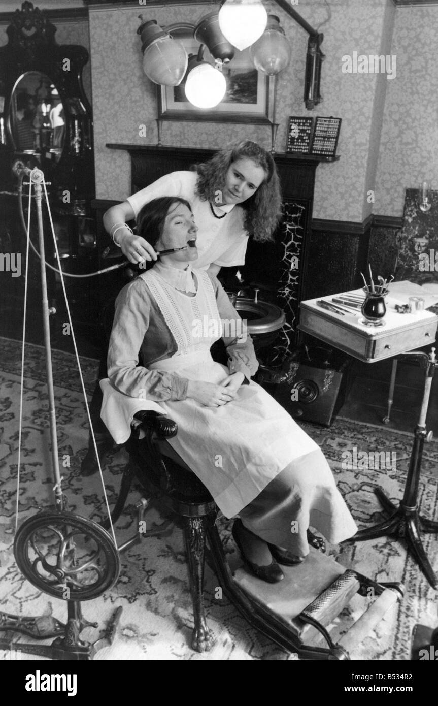 Staff at Beamish Museum in the victorian dentists surgery Stock Photo