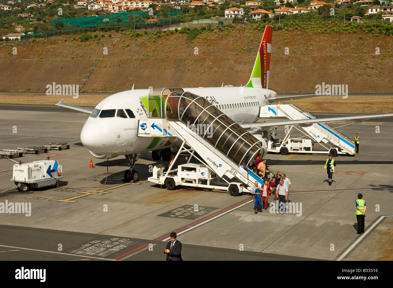 TAP Air Portugal plane aircraft at Funchal airport Madeira Portugal EU Europe Stock Photo