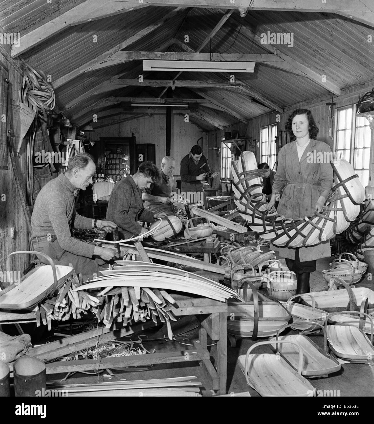 Trug Makers at Herstmonceux, Sussex, the local industry is the making of the famous Sussex Trug Baskets. The trugs are handmade Stock Photo
