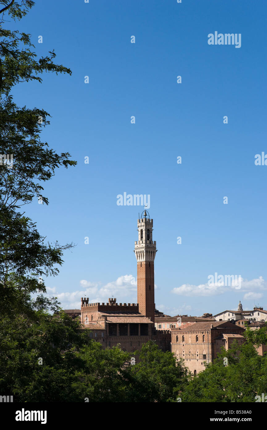 View over the old town towards the Torre del Mangia on the Palazzo Publico, Siena, Tuscany, Italy Stock Photo