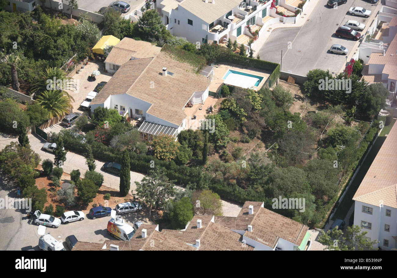 Aerial view of Robert Murat's property in Praia da Luz, Portugal as Police carry out a second search in the hunt for clues in the case of missing child Madeleine McCann. Stock Photo