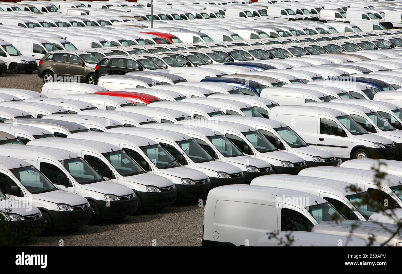 white vans in a car yard Stock Photo 
