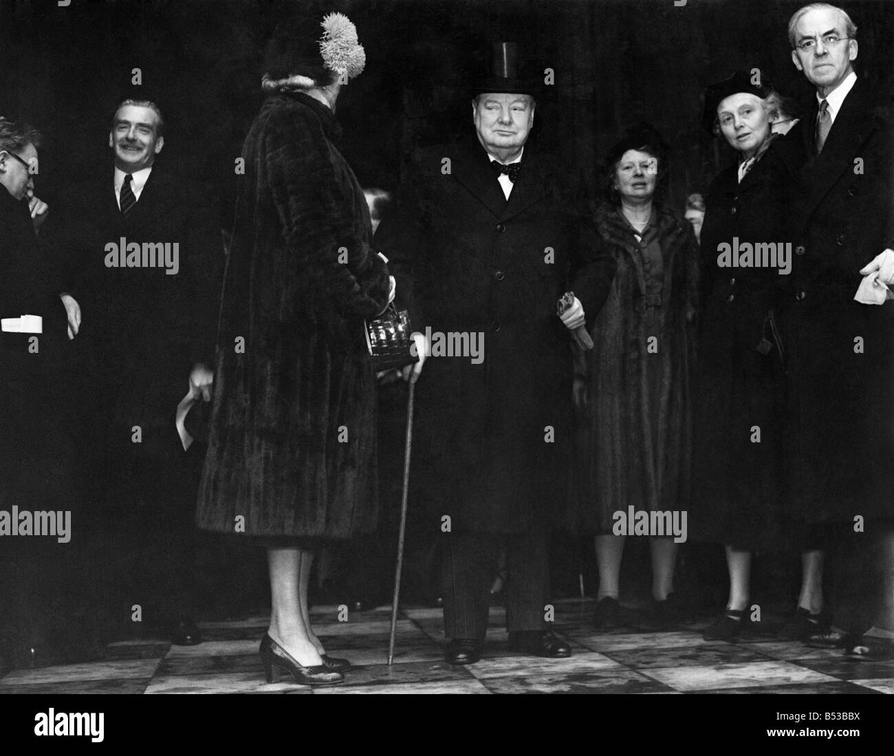 General Election. A pre-Election thankgiving service was held at St. Paul's Cathedral this morning which members of the Government attended. L to R. Mr. Herbert Morrison, Mr. Anthony Eden, Mrs. Churchill, Winston Churchill after the service. On right is Sir Stafford Cripps, and next to him Lady Cripps. February 1950 P018679 Stock Photo