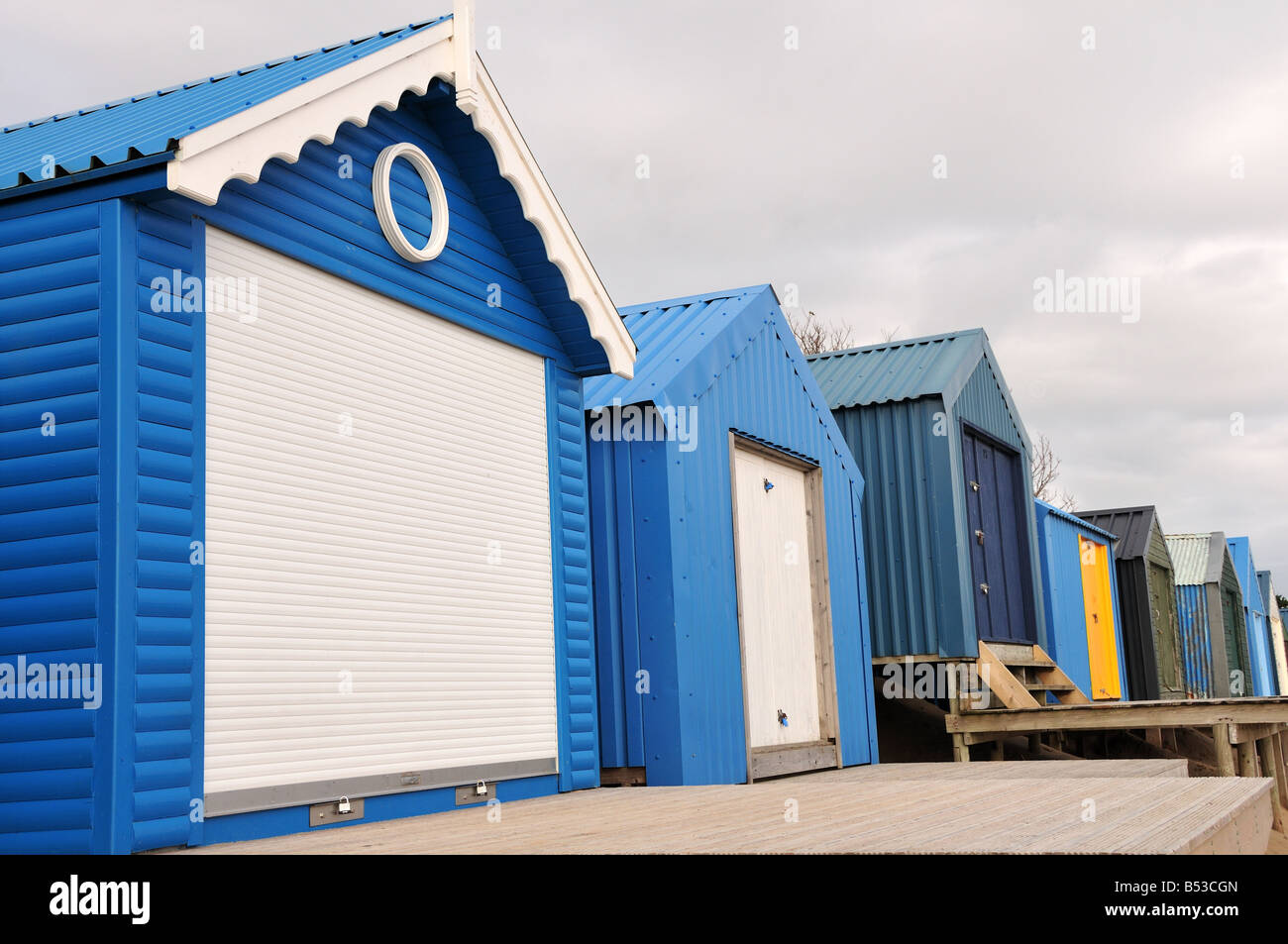 Beach huts on Morfa Gors Beach Abersoch Llyn Peninsula Gwynedd Wales Stock Photo