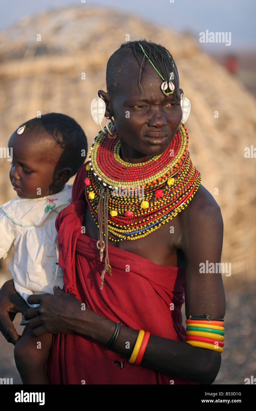 el molo tribe woman with child Stock Photo