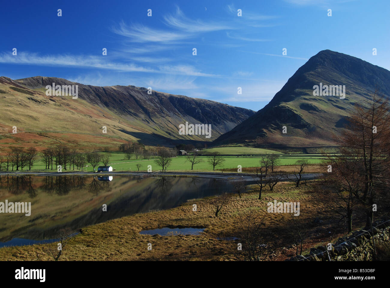 Buttermere lake and fleetwith pike in spring Stock Photo