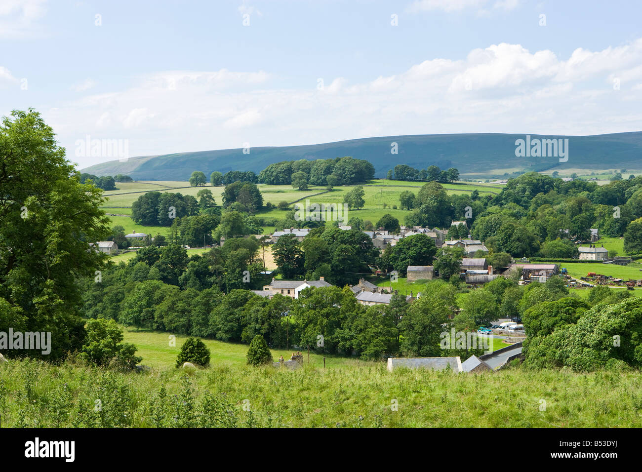 looking over villages in the Forest of Bowland Stock Photo