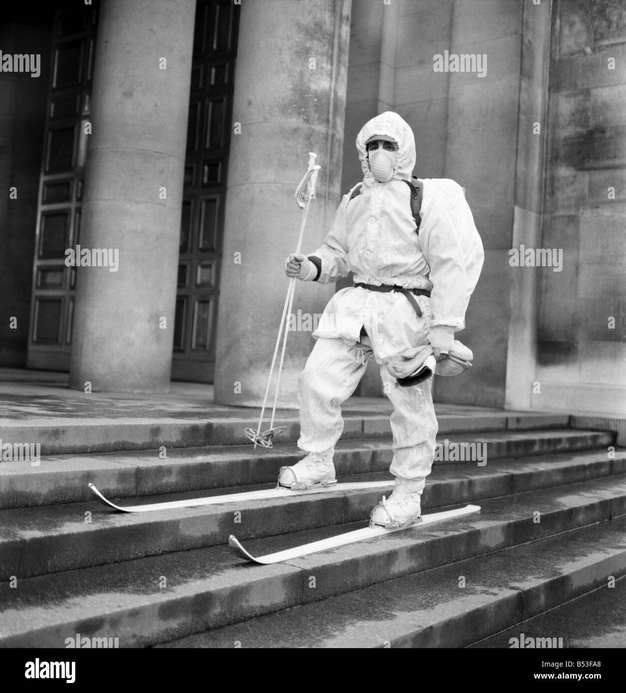 Military Army Humour: A Royal Marine Commando is to become Britain's first specialist unit fully equipped and trained in mountain and arctic warfare. The Snow Commandos will be part of the U.K. commitment to the defence of the North flank of NATO. Picture of Sgt. Patrick Chapman of the Infantry Training Centre, Royal Marines in Lympstone, Devon, is a reconnaiscenee leader and specialist in cliff climbing, snow rescue and arctic snow wefare and will be instructor to 45 Commando. December 1969 Z11747-002 Stock Photo