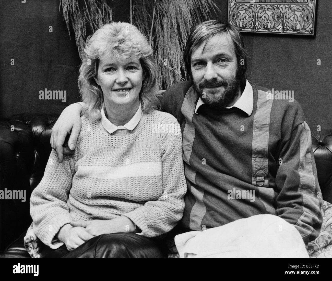 Alan Hull of the pop group Lindisfarne pictured at home with his wife ...