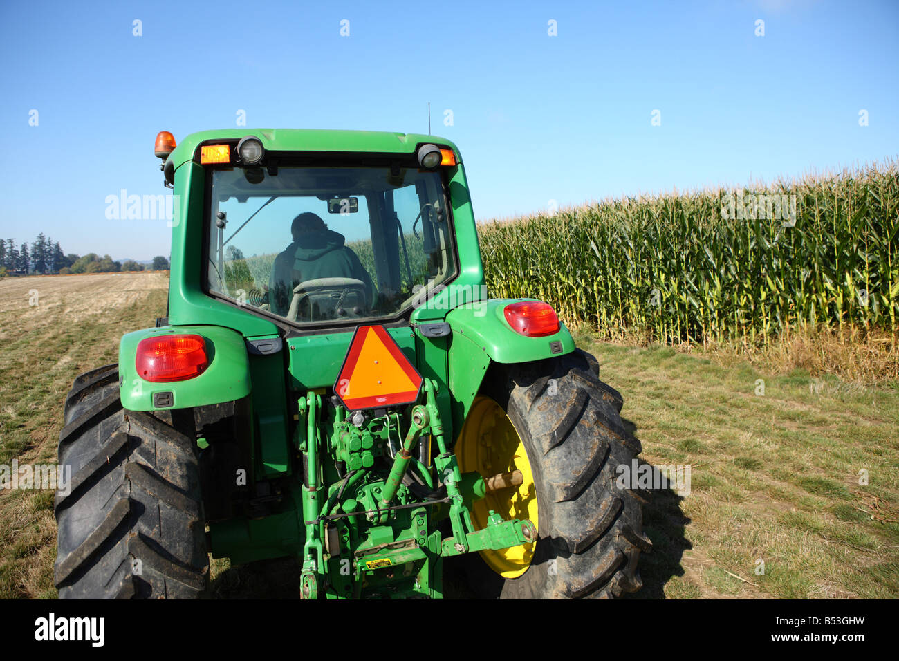 Tractor in corn field Oregon USA Stock Photo