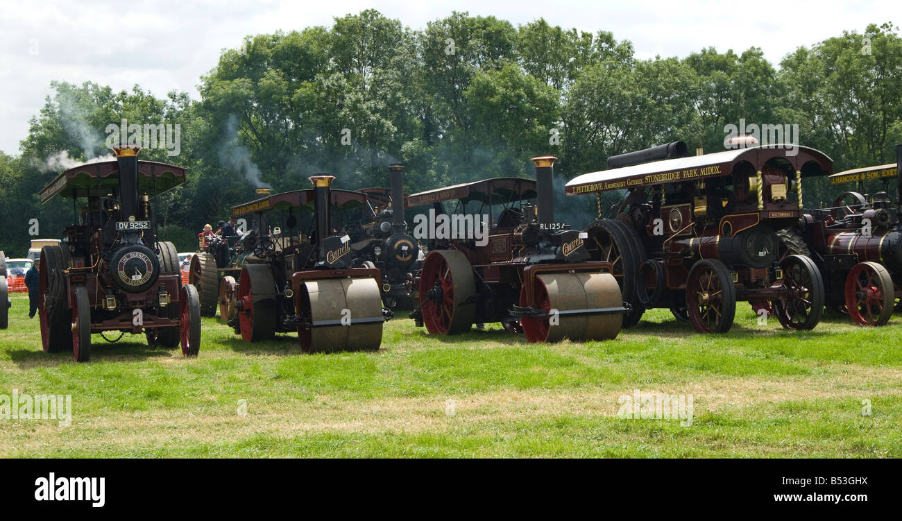 A gathering of steam traction engines and road rollers on display at Bloxham Vintage Vehicle and Country show. UK Stock Photo