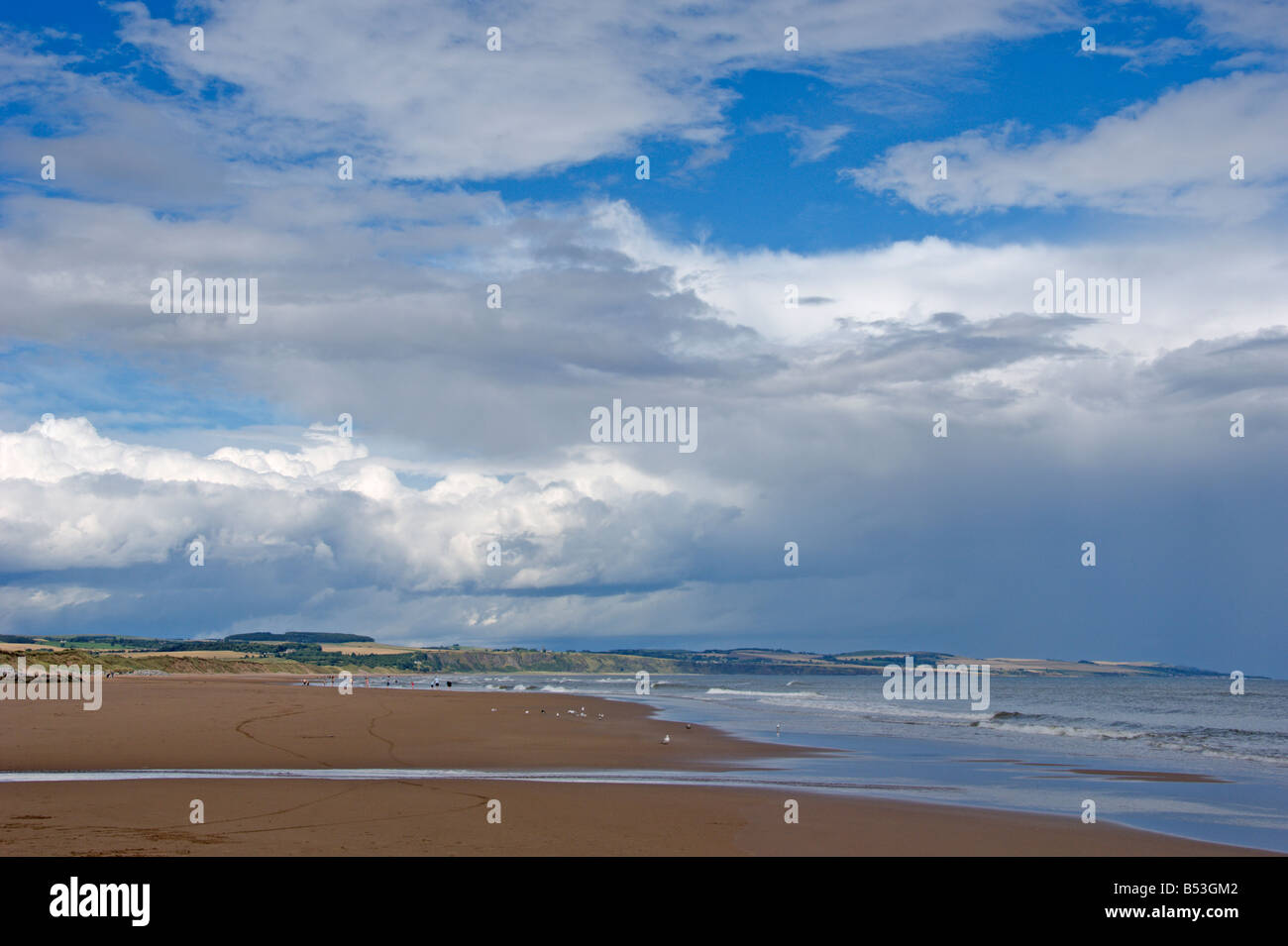 Montrose beach seafront skyscape looking north to St Cyrus Angus coast Scotland August 2008 Stock Photo