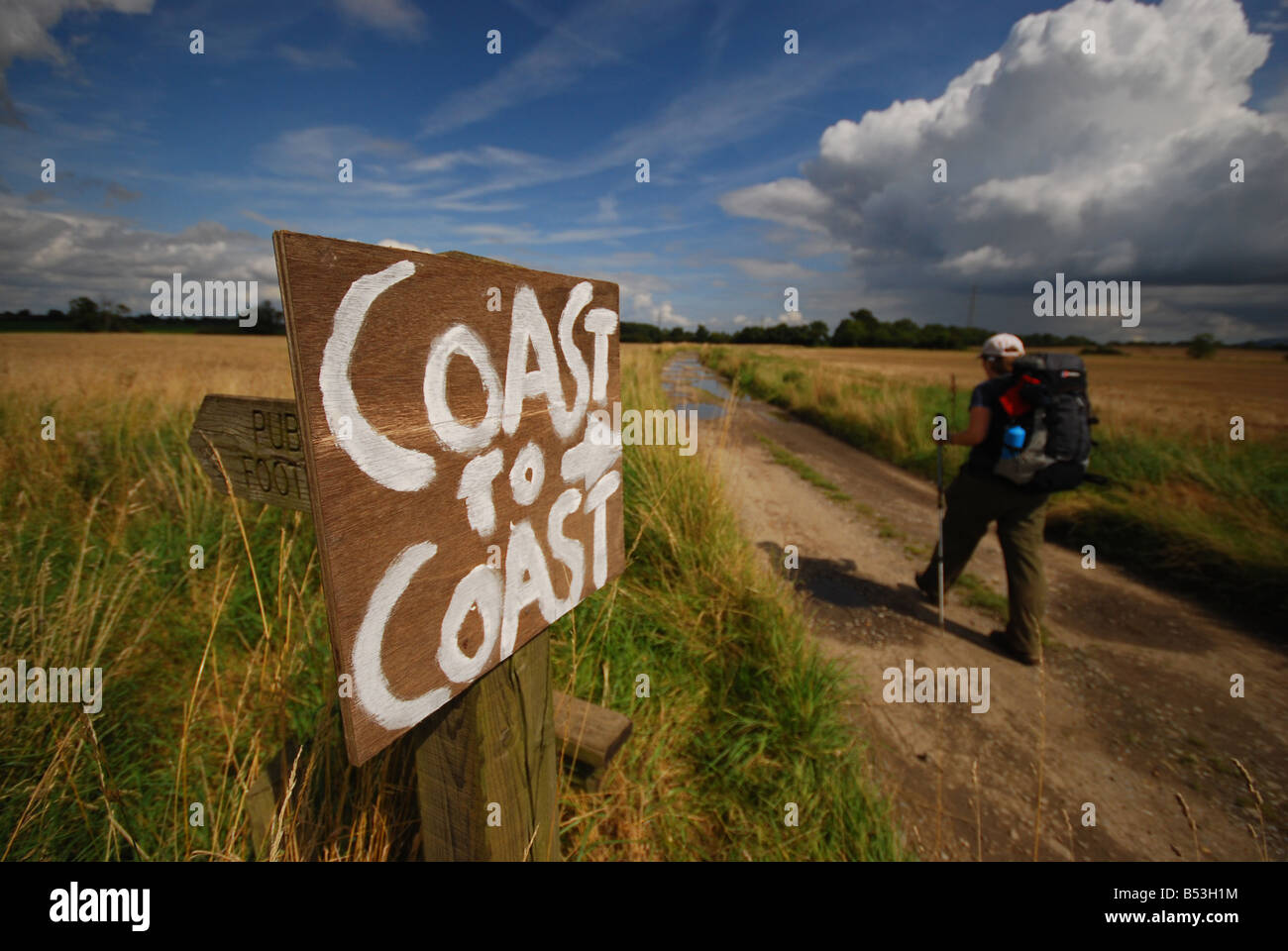 A walker on Alfred Wainwright's 190 mile coast to coast walk Stock Photo