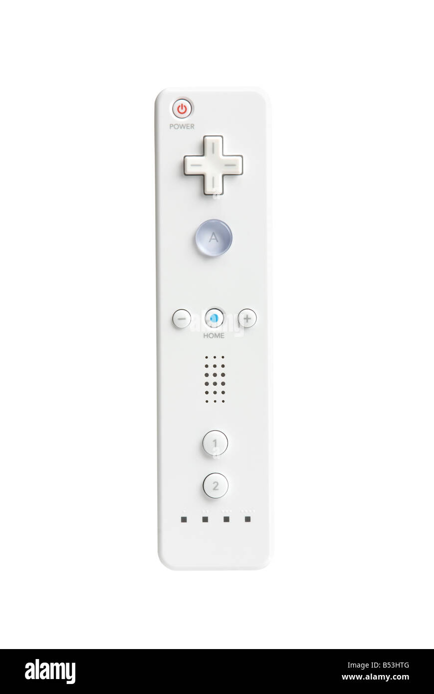 Shown here is a white wireless remote control for Nintendo Wii video game.  All logos removed. Naturally isolated on white, file Stock Photo
