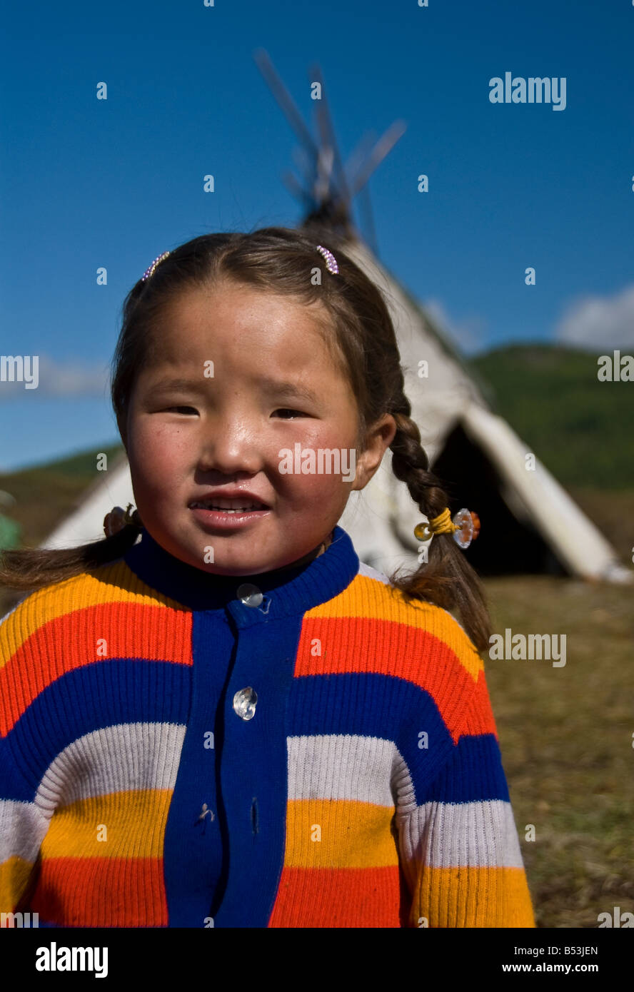 Tsataan girl Northern Mongolia Stock Photo