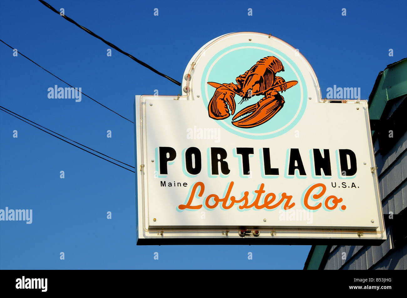 Sign for the Portland Lobster Company, Portland, Maine, USA Stock Photo