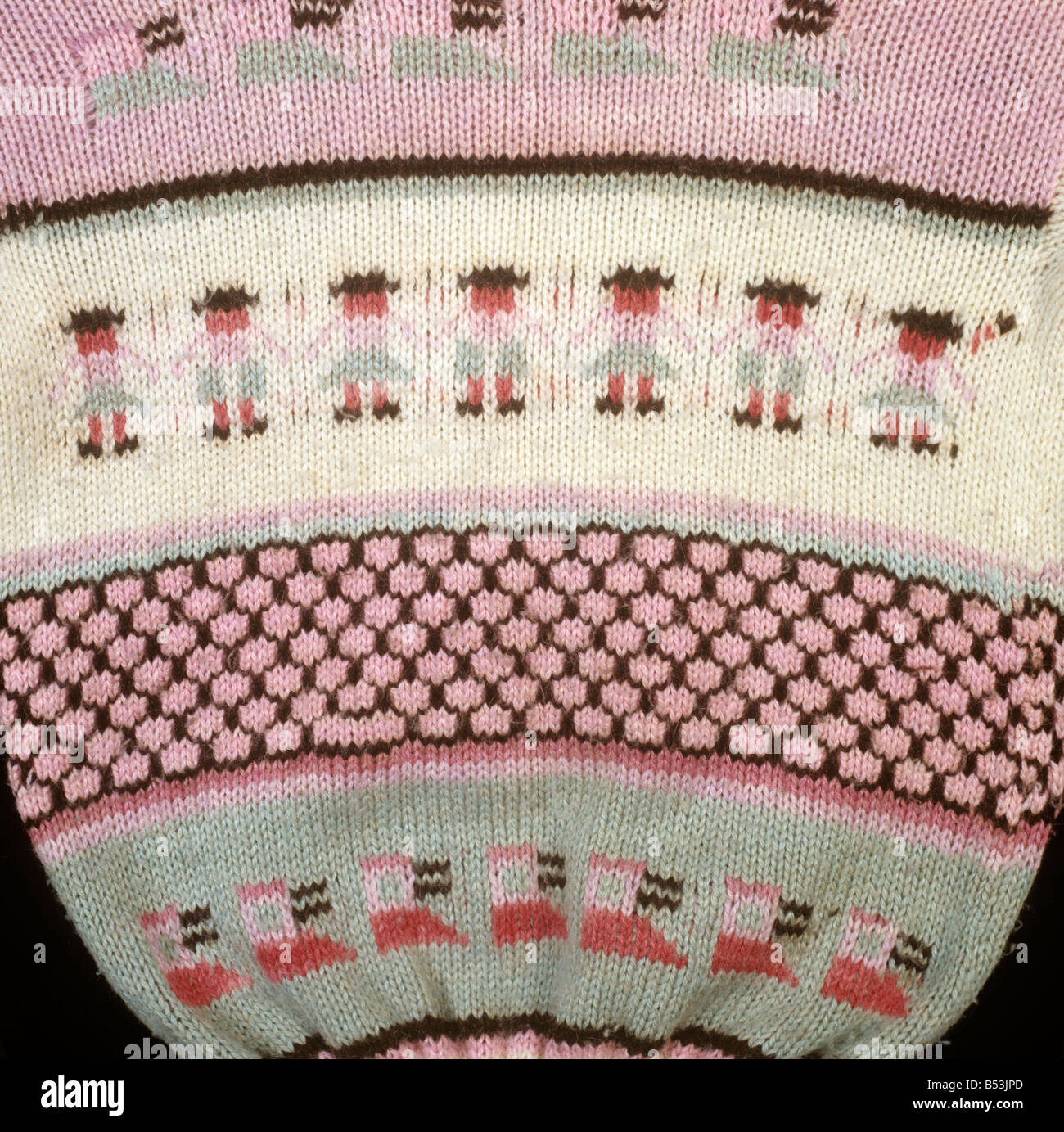 Peruvian Crafts detail of hand knitted womans sweater from Peru Stock Photo