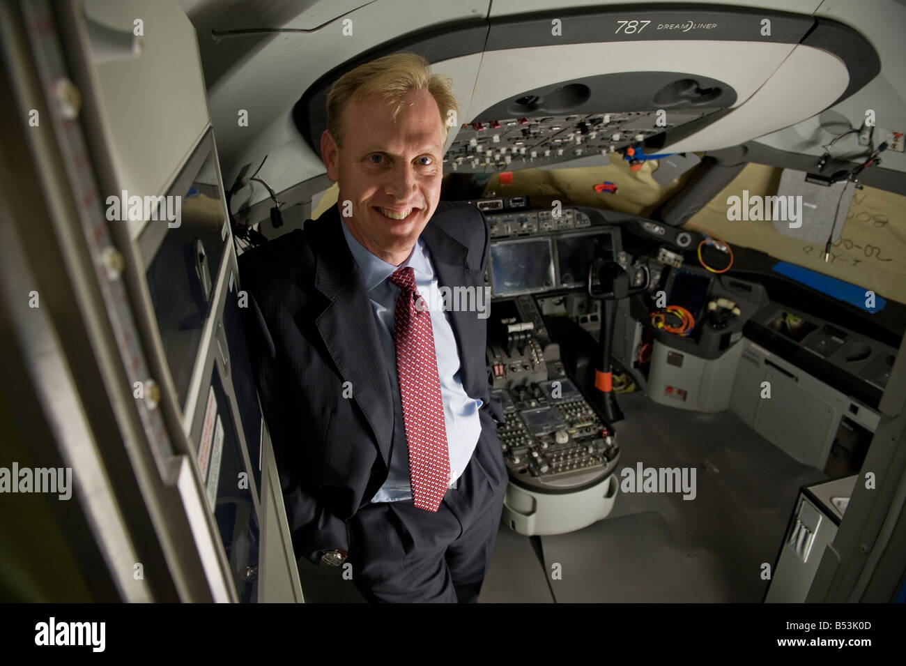 Patrick M Shanahan, Vice President and General Manager of the Boeing 787 Dreamliner Program aboard the first production aircraft Stock Photo