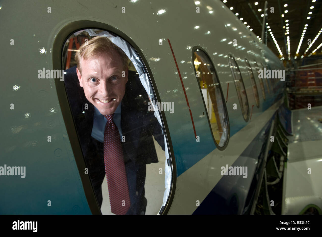 Patrick M Shanahan, Vice President and General Manager of the Boeing 787 Dreamliner Program aboard the first production aircraft Stock Photo