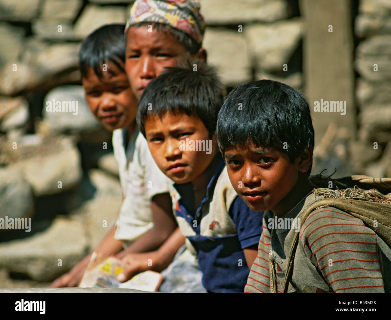 Local Boys Annapurna Himalayas Nepal Asia Stock Photo