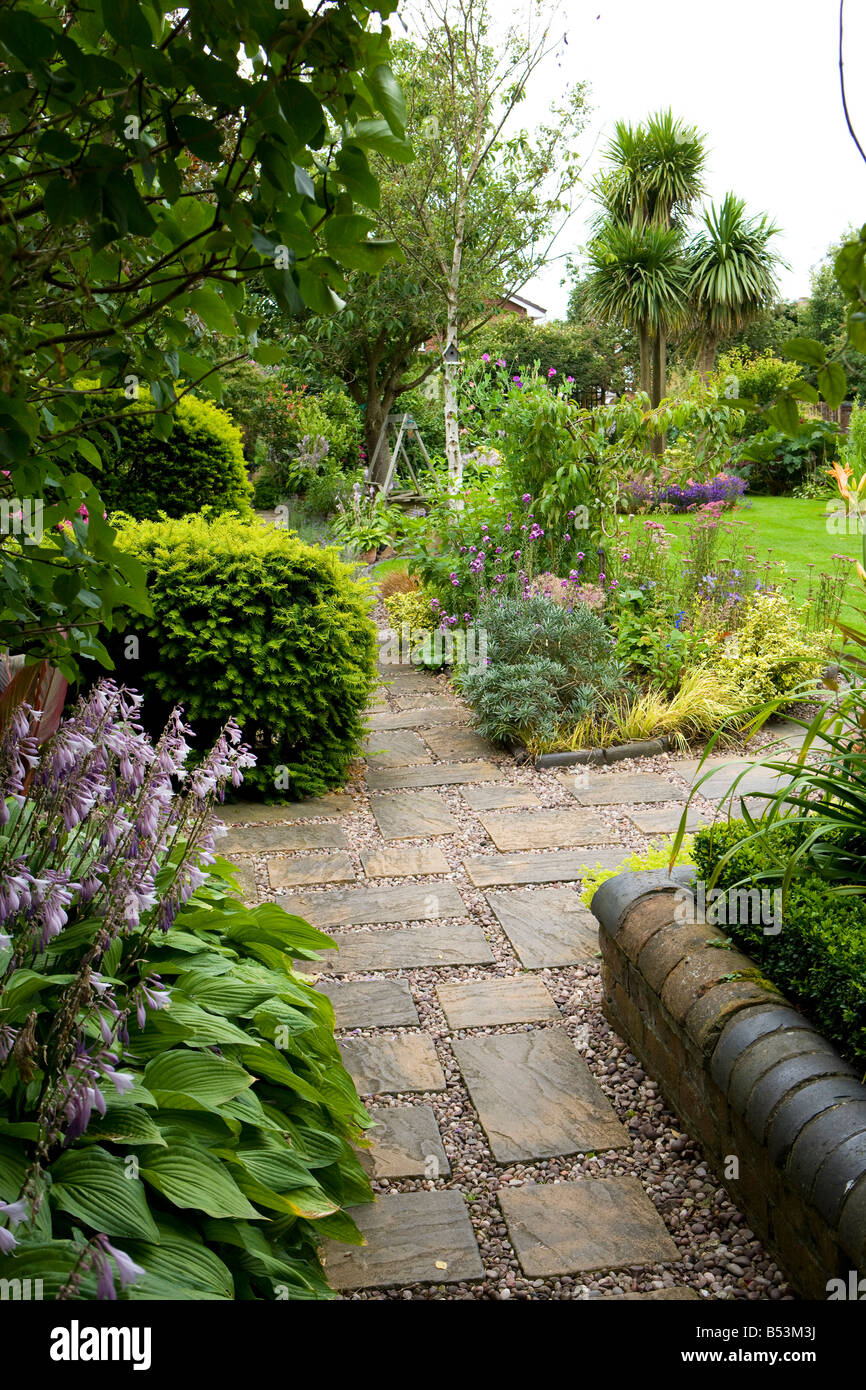 garden path made from stone flagged and gravel Stock Photo