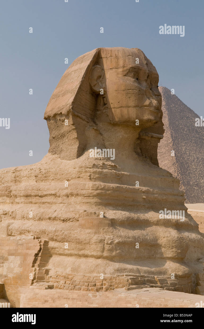 The Great Sphinx of Giza, believed to have been built by ancient Egyptians of the Old Kingdom during the reign of the Pharaoh Khafre Cairo Egypt Stock Photo