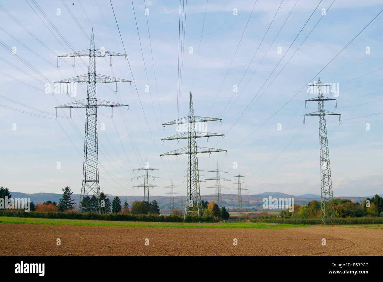 three electrical towers Stock Photo