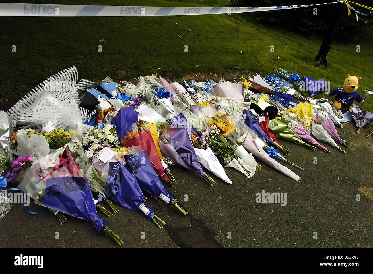 Floral tributes at The Fir Tree Pub in Croxteth Liverpool, the scene where 11 year old Rhys
