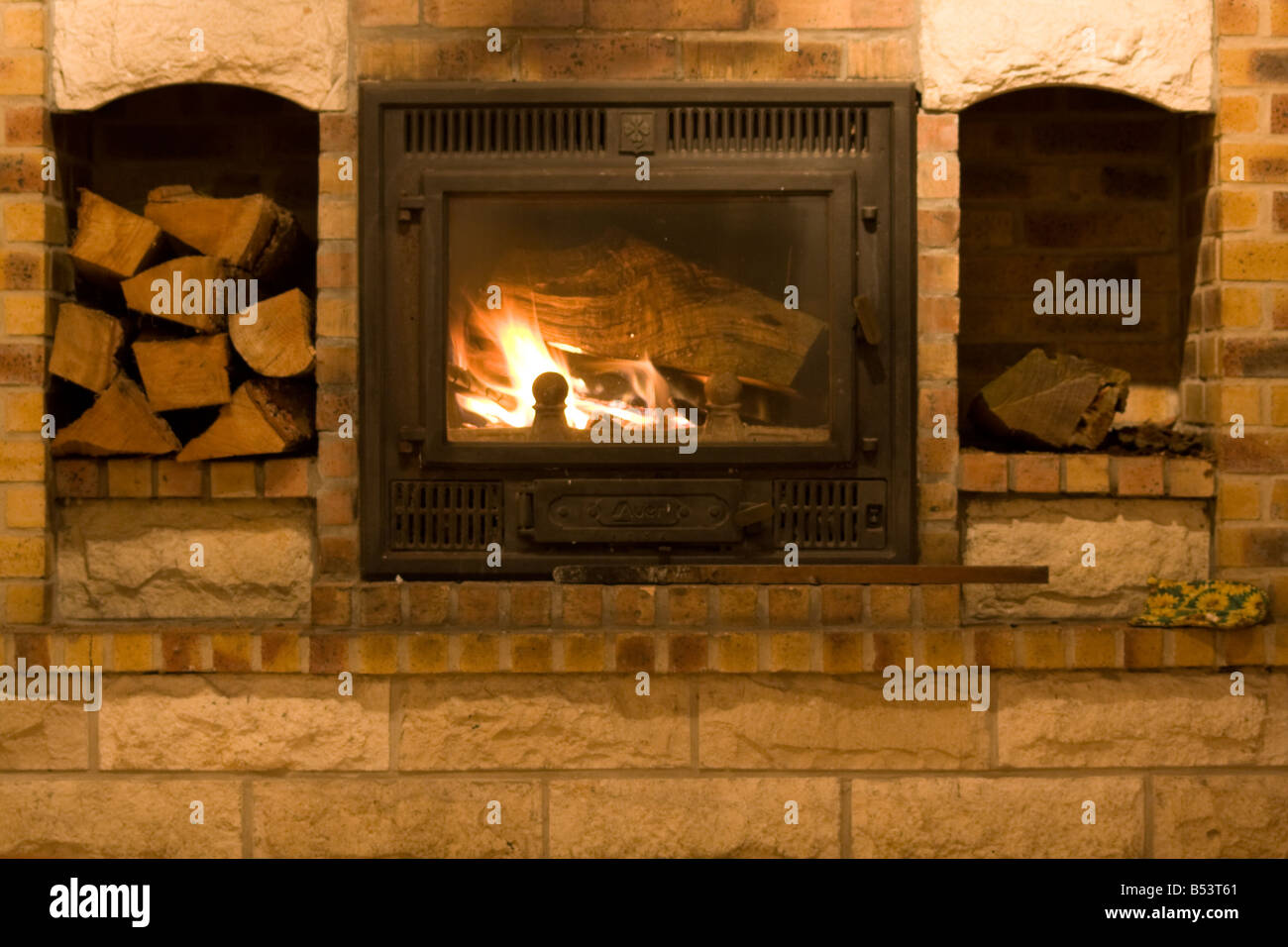 Wood burning French fire Stock Photo Alamy