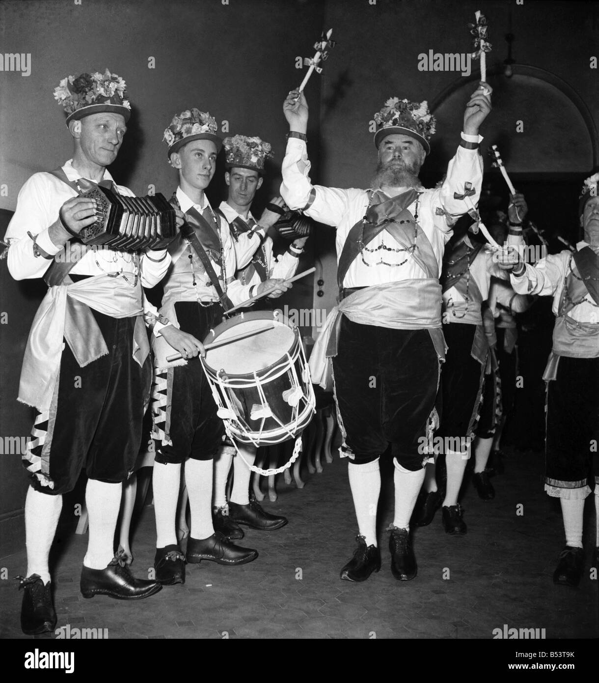 Folk-Dancing at the Albert Hall.  Our picture shows: Men performing a Morris Dance. January 1953 D181 Stock Photo