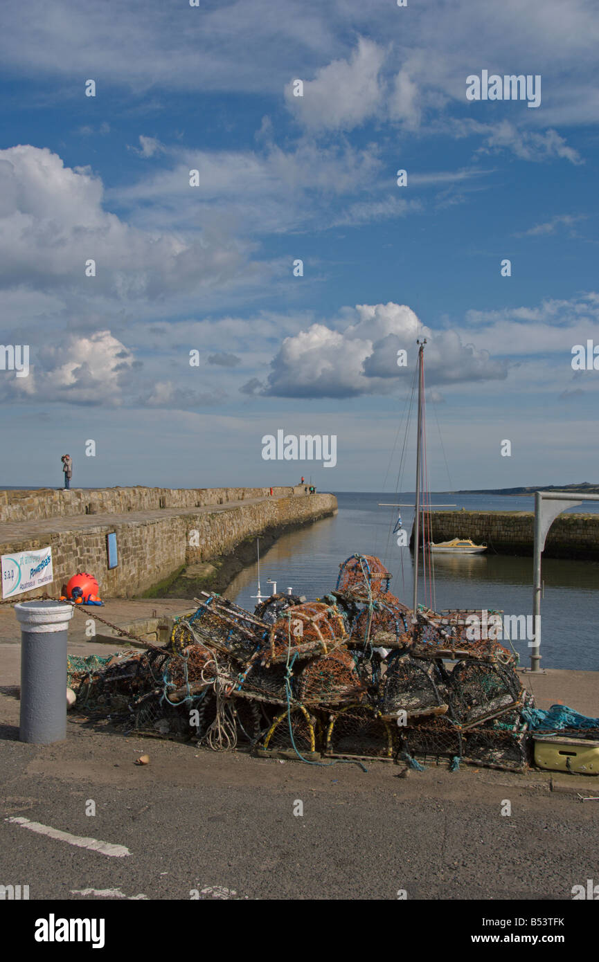 St Andrews Old harbour pier creels Fife Scotland August 2008 Stock Photo