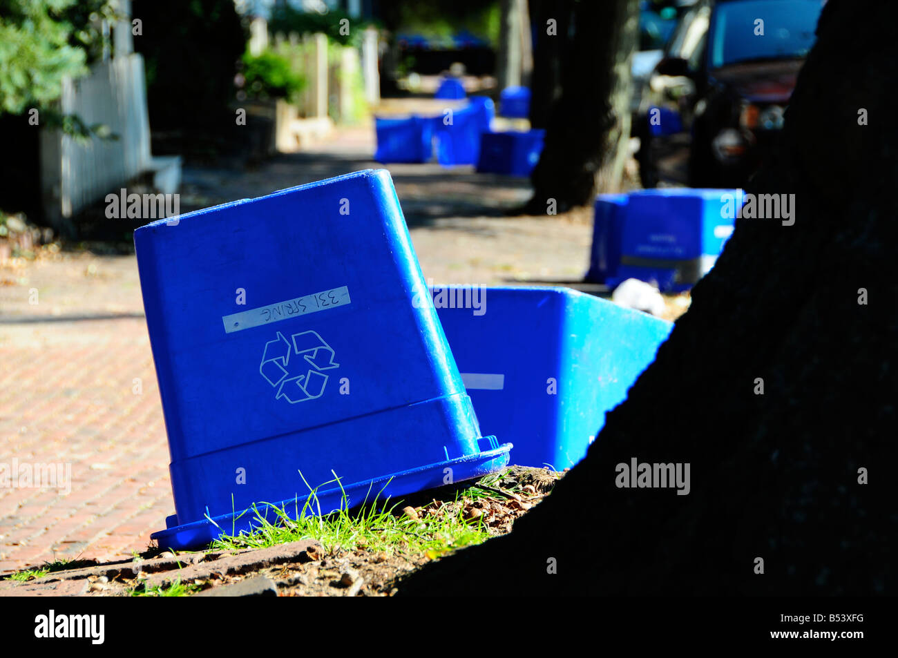 Recycling boxes on the pavement, Portland, Maine Stock Photo Alamy