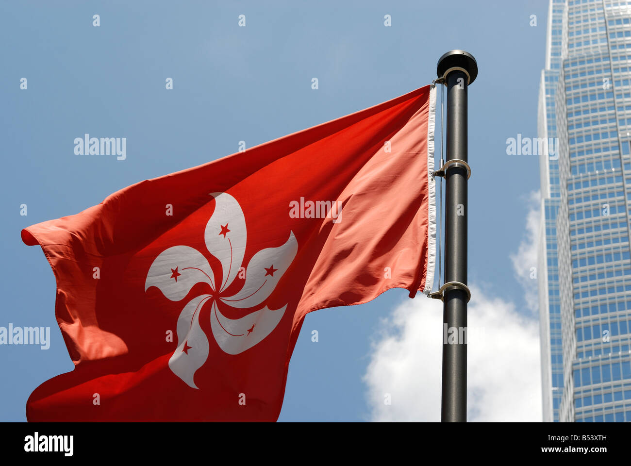 Hong Kong flag with IFC in background Stock Photo