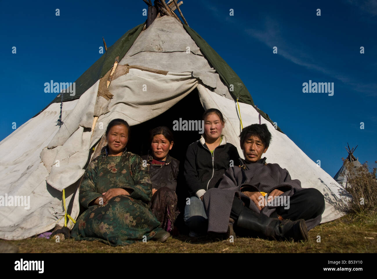 Tsaatan Family Northern Mongolia Stock Photo