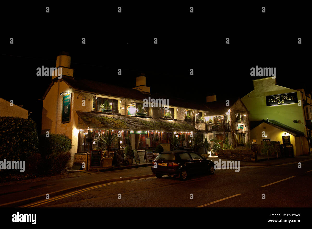 Bowness on Windermere Village at night Stock Photo Alamy