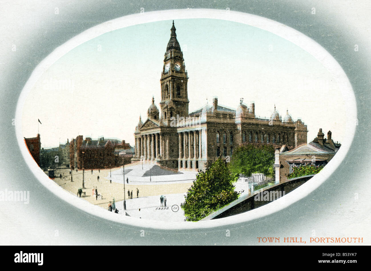 Old vintage seaside picture postcard of the Town Hall Portsmouth  EDITORIAL USE ONLY Stock Photo