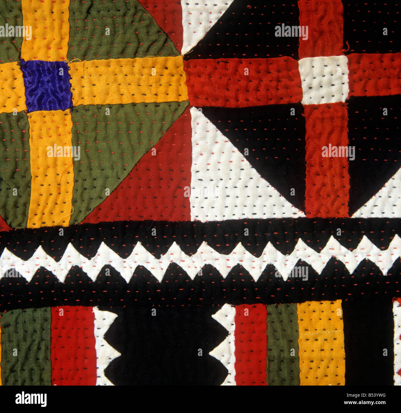Pakistani crafts applique pattern of Rilly patchwork bed cover from Pakistan detail Stock Photo