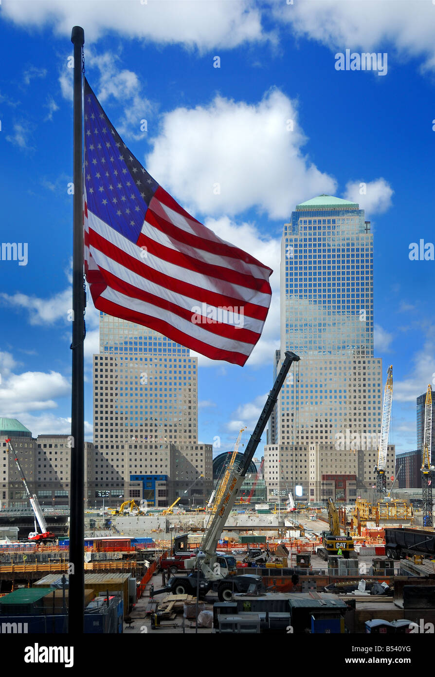 Rebuilding the World Trade Center with construction of New York's new 1776 feet Freedom Tower at the site of the 9-11 tragedy. Stock Photo